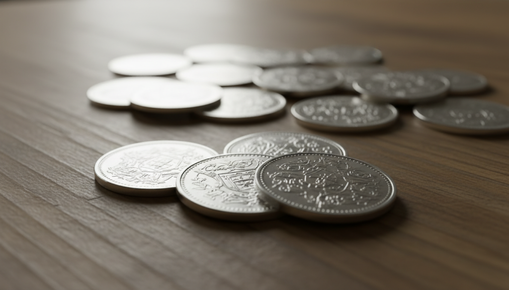 A close-up view of a pile of shimmering silver coins, meticulously detailed to highlight their engraved designs, textures, and the lustrous metallic finish. In the foreground, a handful of coins glisten, reflecting light with vibrant highlights and soft shadows, showcasing their unique patterns and finishes. In the middle ground, additional coins are scattered, creating depth and interest, while in the background, a softly blurred wooden table enhances a warm, inviting atmosphere. The lighting is soft and diffused, emulating natural daylight, to emphasize the coins' brilliance. The overall mood is one of elegance and value, capturing the allure of silver coins as treasured investments for retail investors. A close-up view of a pile of shimmering silver coins, meticulously detailed to highlight their engraved designs, textures, and the lustrous metallic finish. In the foreground, a handful of coins glisten, reflecting light with vibrant highlights and soft shadows, showcasing their unique patterns and finishes. In the middle ground, additional coins are scattered, creating depth and interest, while in the background, a softly blurred wooden table enhances a warm, inviting atmosphere. The lighting is soft and diffused, emulating natural daylight, to emphasize the coins' brilliance. The overall mood is one of elegance and value, capturing the allure of silver coins as treasured investments for retail investors.