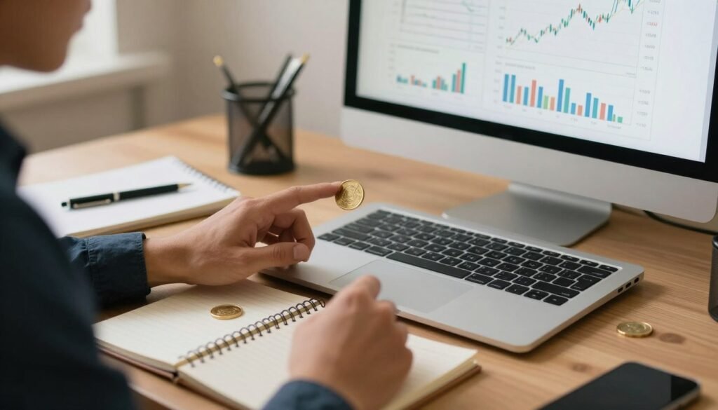 Investor researching gold and silver investment questions on computer Investor researching gold and silver investment questions on computer