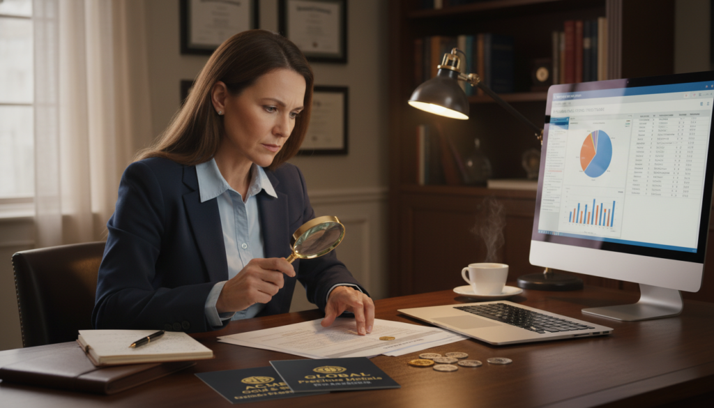 Investor reviewing precious metals investment options with financial documents and computer Investor reviewing precious metals investment options with financial documents and computer