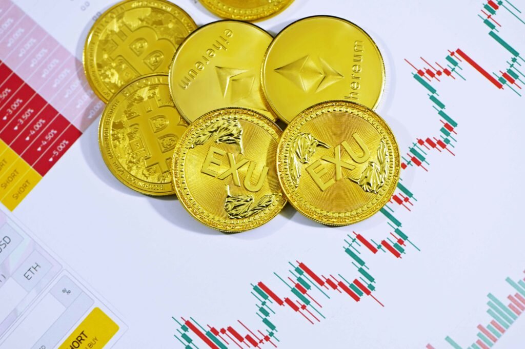 gold round coins on white surface